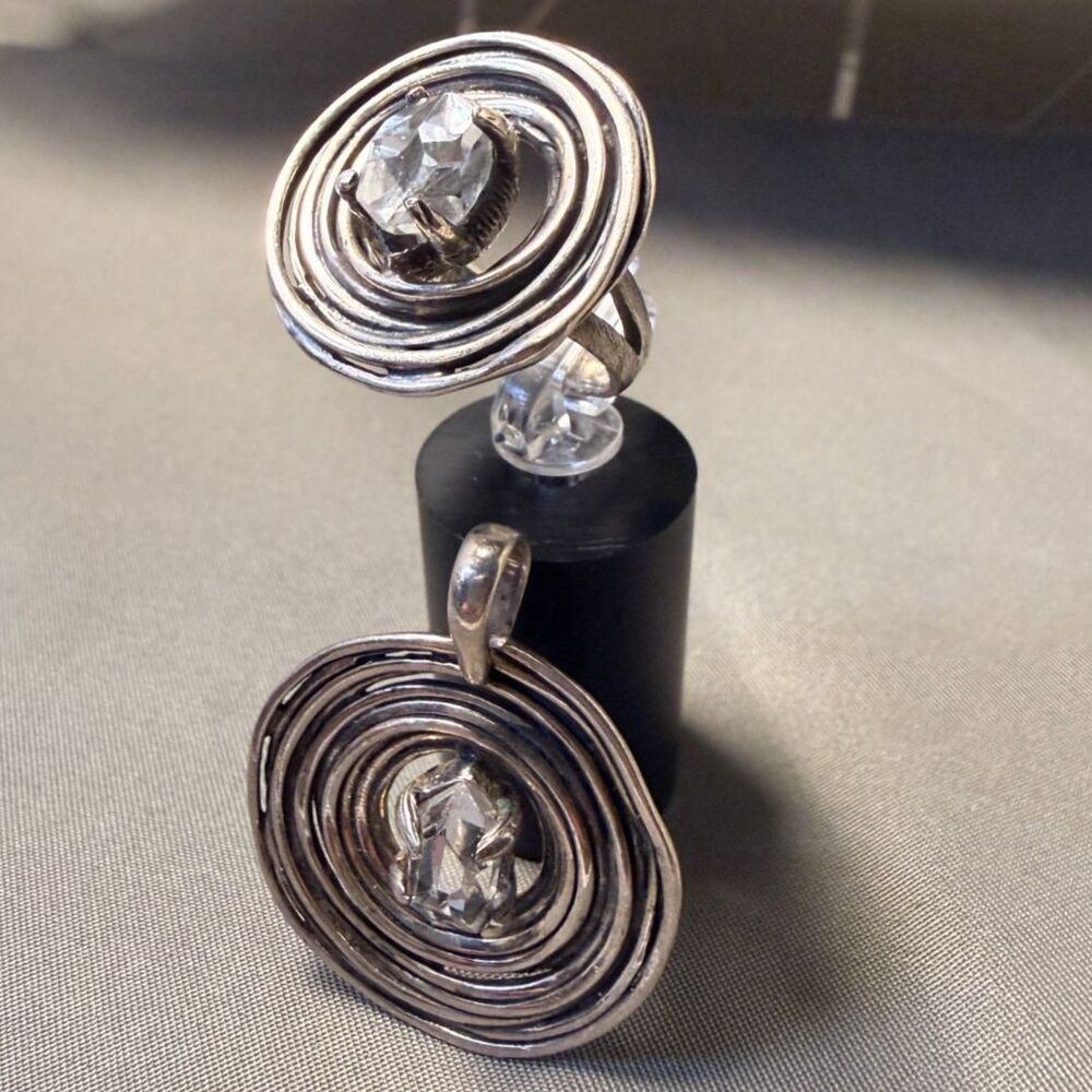 Deb Guyot Sterling Silver & Herkimer Quartz Spiral Set Ring & Pendant